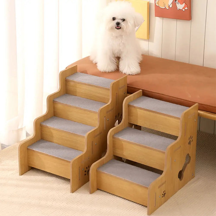 Pet ramp for joint support, a New4 wooden step ramp designed for dog and cat mobility safety.