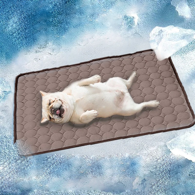 Cat napping soundly on a gel-infused cooling bed for pets, non-toxic and refreshing