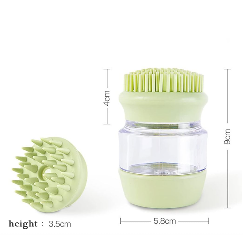 Ergonomic pet bath brush with integrated shampoo dispenser for efficient cat care and massage