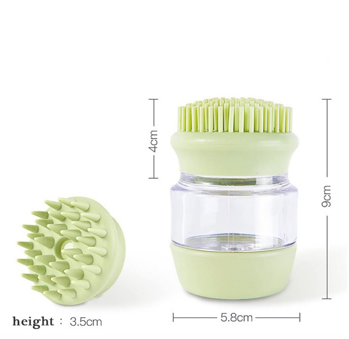 Ergonomic pet bath brush with integrated shampoo dispenser for efficient cat care and massage