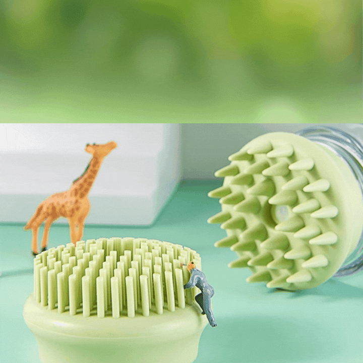 Versatile pet massage brush and shampoo dispenser, perfect for all pet grooming needs