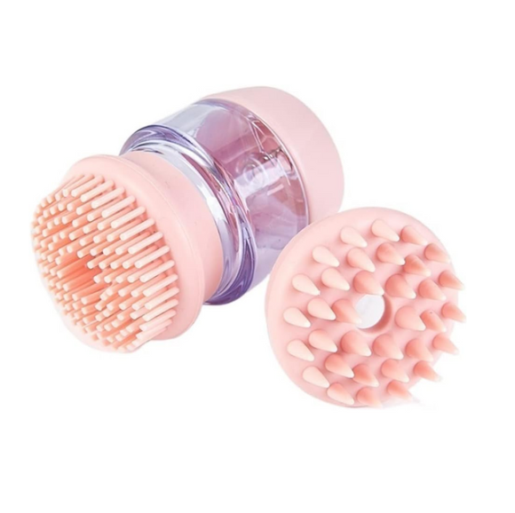 Silicone pet shower bath brush with shampoo dispenser, ensuring gentle and effective pet cleaning