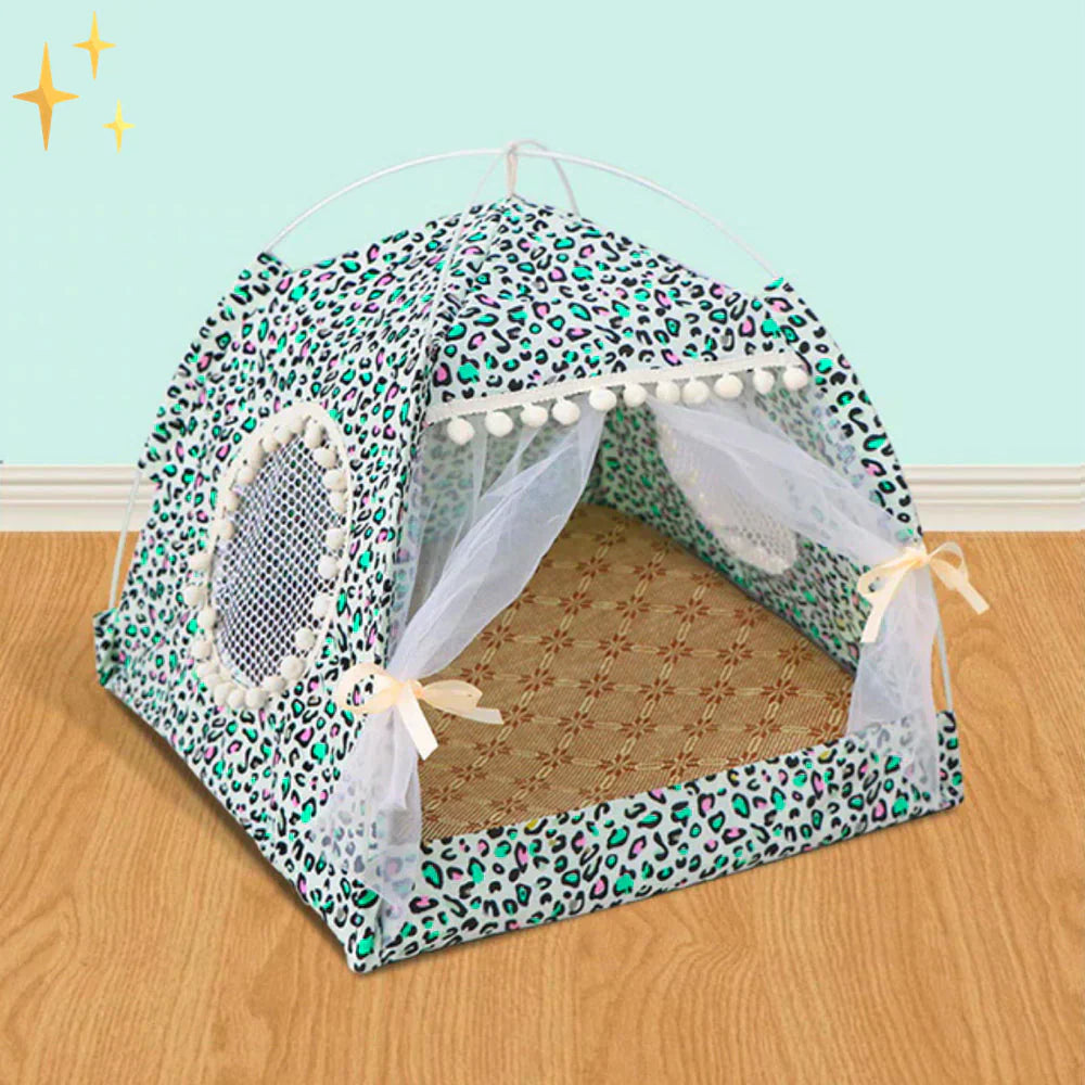 Detailed view of a pet tent bed, showing the soft interior cushion for ultimate cat or small dog comfort