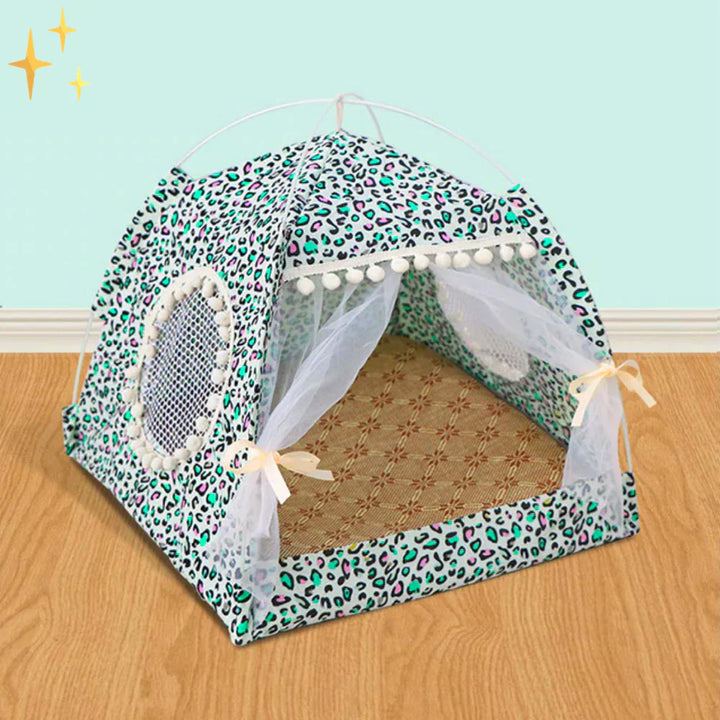 Detailed view of a pet tent bed, showing the soft interior cushion for ultimate cat or small dog comfort
