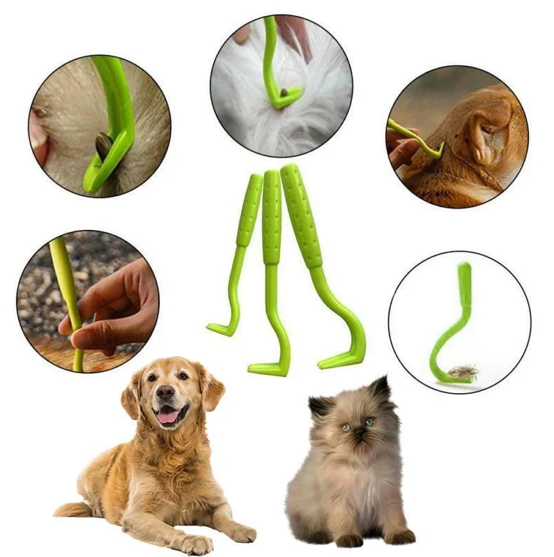 Assorted pet tick remover hooks in a pack, vital for maintaining pet health & grooming