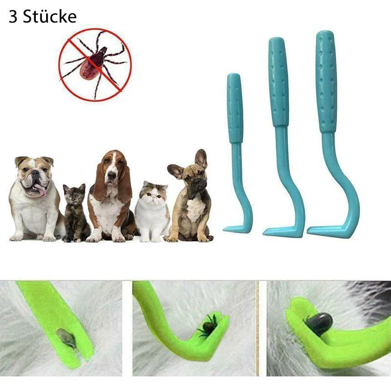 Three green pet tick removal tools, indispensable grooming supplies for healthy pets