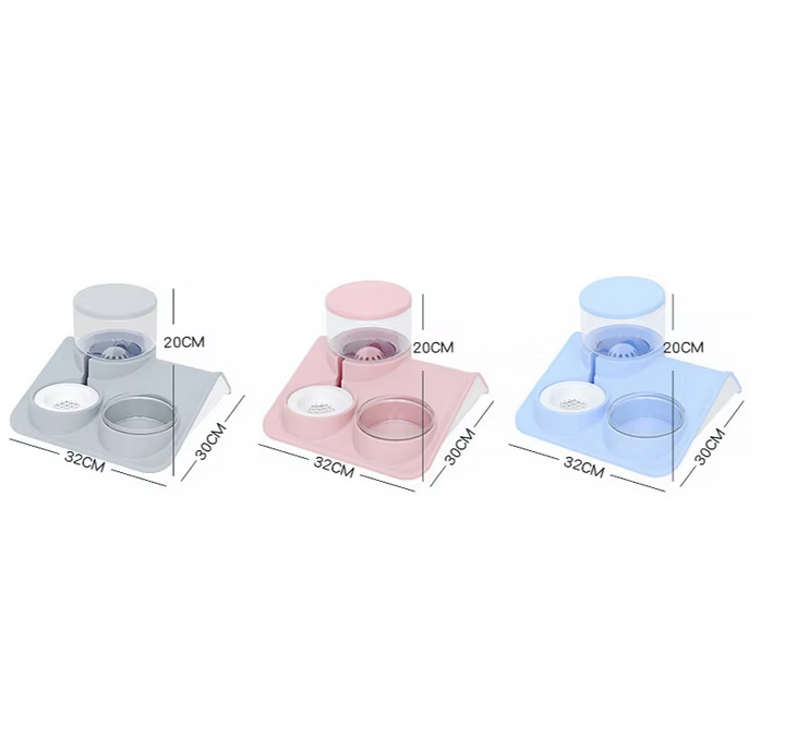 Side view of wall-mounted pet feeder and water dispenser, showcasing sleek space-saving design