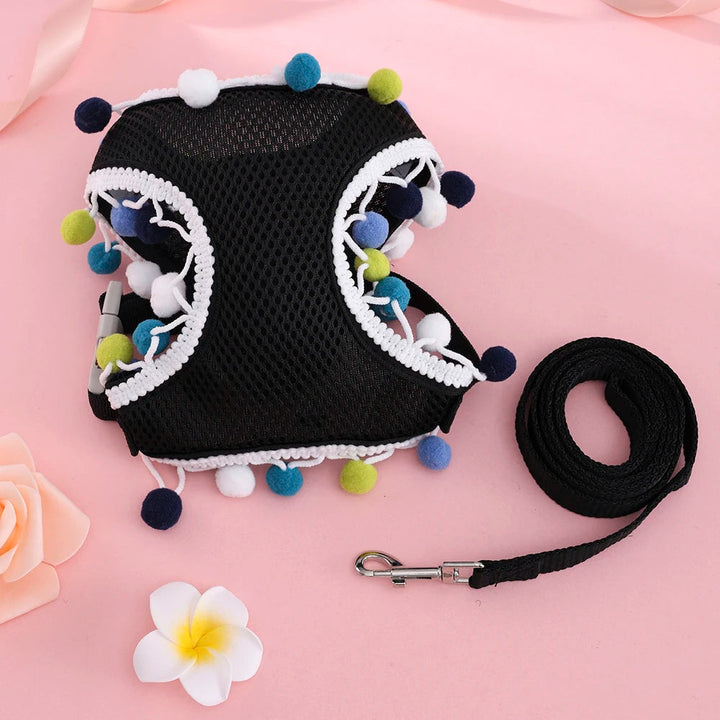 Pink breathable mesh dog harness for small pets, lightweight and adjustable for summer walking