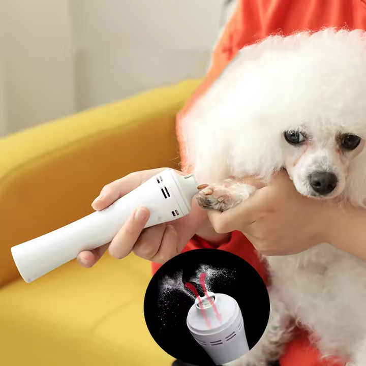 Pink pet nail grinder with a quiet motor and non-slip handle, ideal for dog and cat grooming.