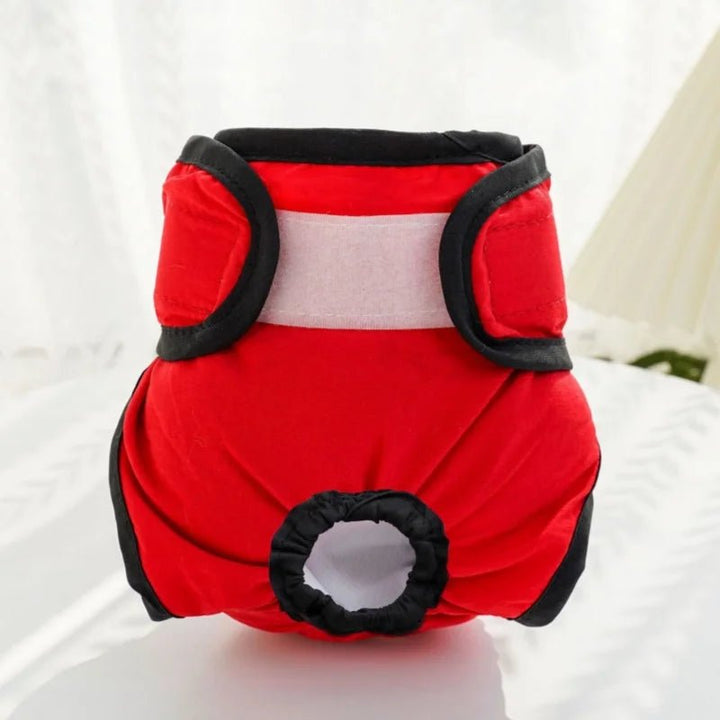 Washable female pet diaper with snap closures, offering a snug fit for cats and small dogs