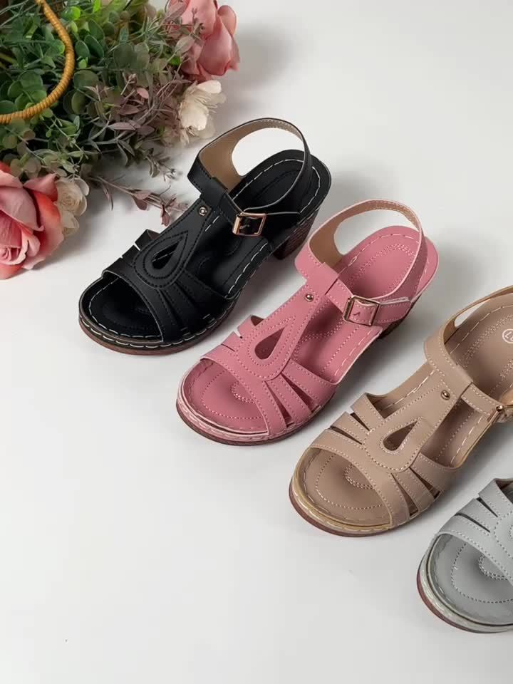 Versatile women's black block heel sandals with cushioning. Elegant dressy casual summer shoes.