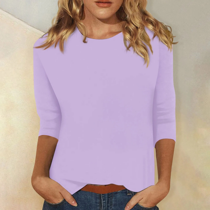 Purple women's comfortable 3/4 sleeve round neck top. Versatile & a perfect minimalist everyday casual staple.