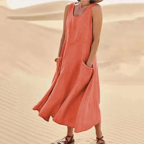 Orange classic everyday dress, perfect versatile style for spring & autumn.