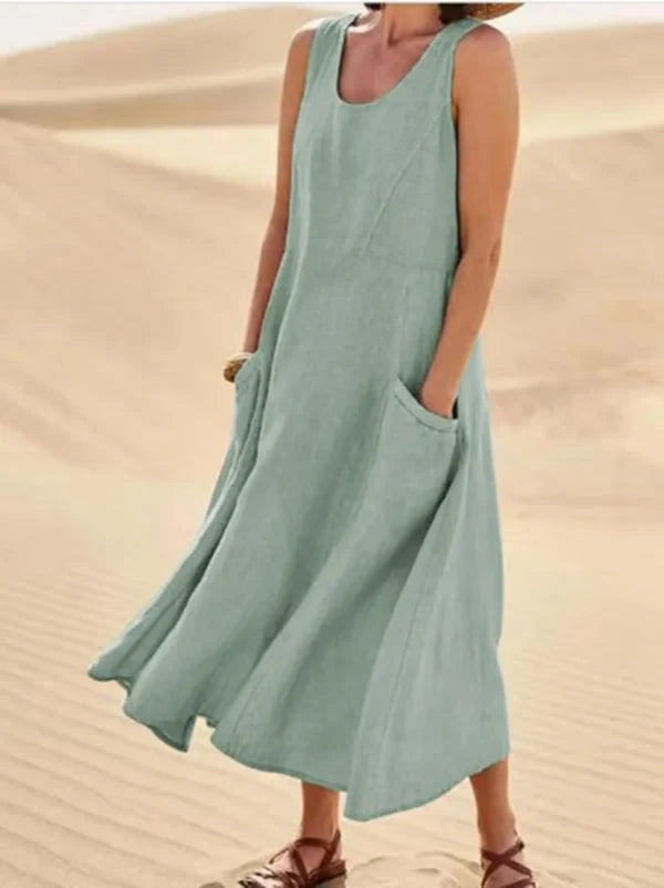 Classic blue everyday dress, perfect for women's casual spring wear.