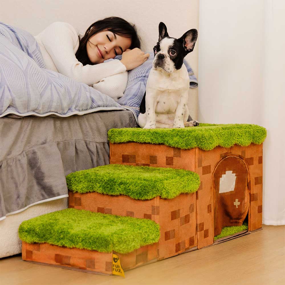 Foldable Pixel Pet Stairs, dog ramp for easy access to beds & sofas, built-in storage feature