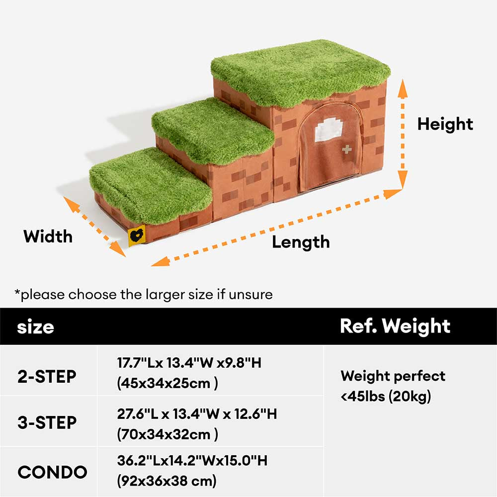 Stylish Pixel Pet Stairs, 3 tier pet ramp with storage, keeps pet accessories organized