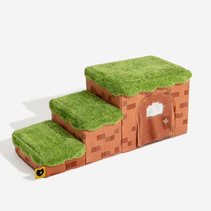 3-step Pixel Pet Stairs, dog ramp with storage & comfy pet condo, ideal for bedside access