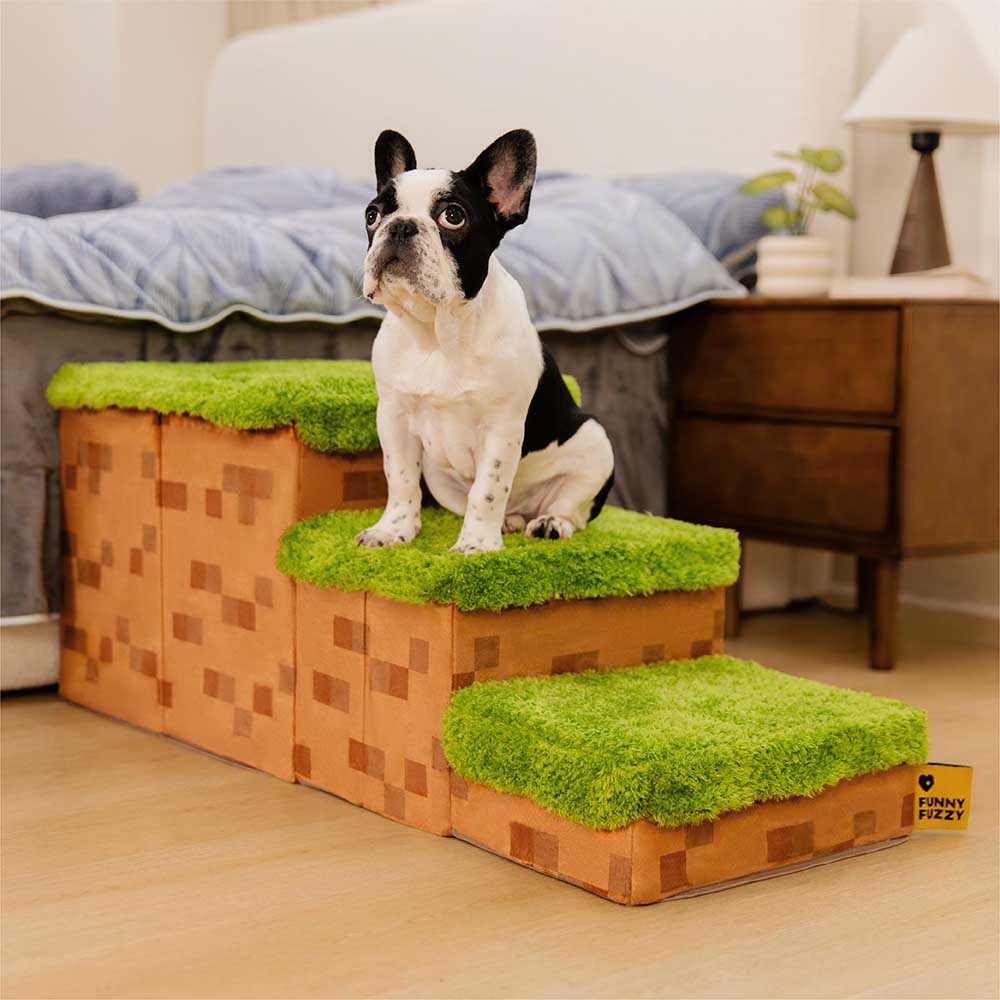 White Pixel Pet Stairs & Condo, multi-functional dog steps with hidden storage, pet bed for cats