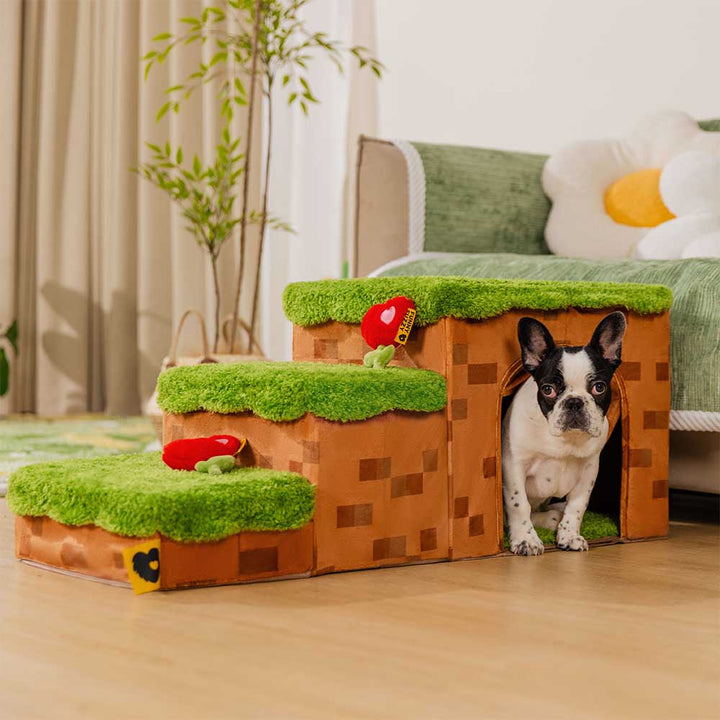 Pixel Dog Steps, 3-tier pet stairs for joint support, includes spacious pet condo and storage