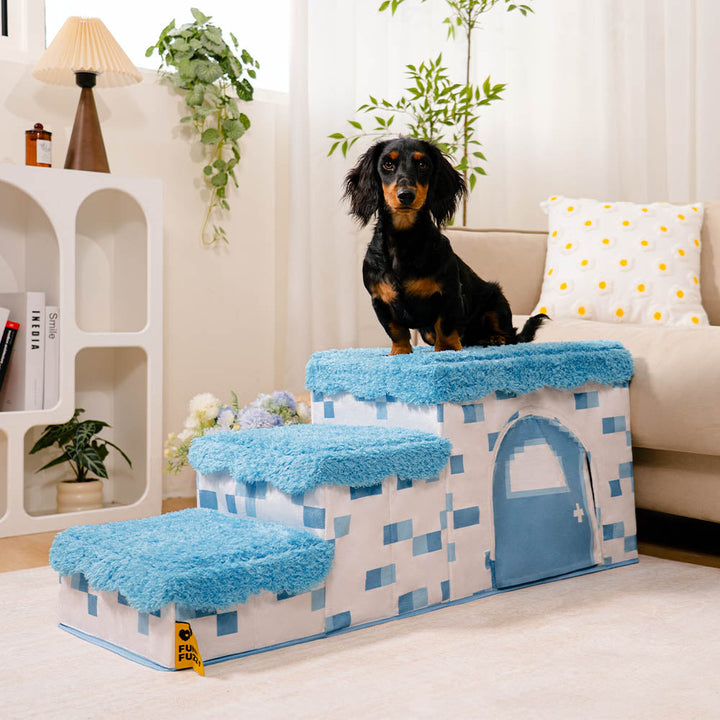 Multi-purpose Pixel Pet Stairs, 3-step dog ramp, storage cube, and cozy pet condo for small dogs