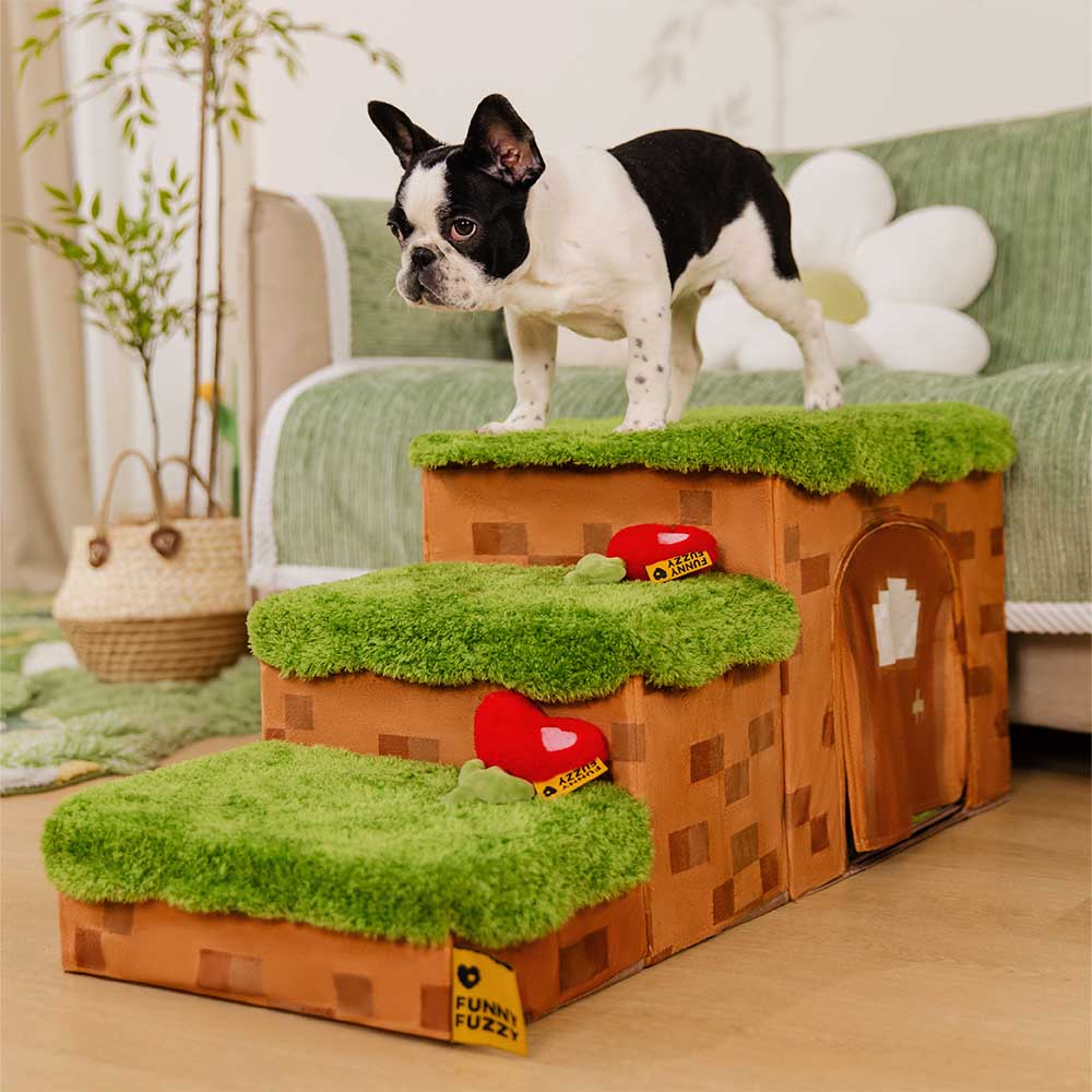 Contemporary Pixel Dog Steps, white finish pet furniture, supports pets with joint issues, easy storage