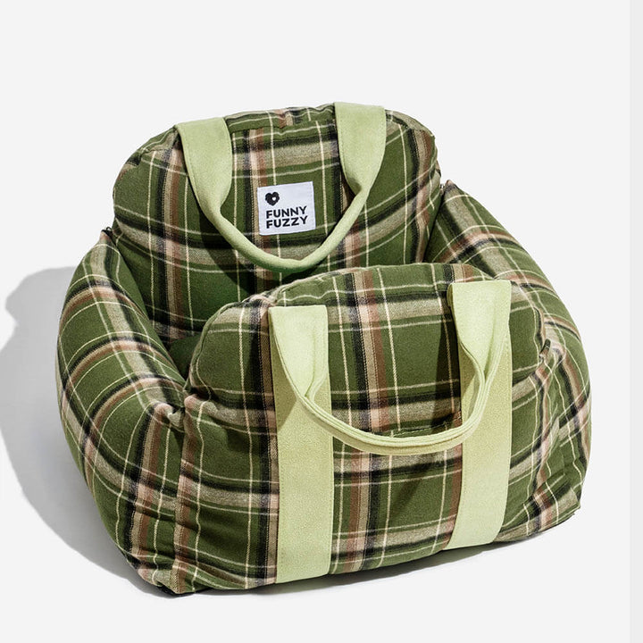 Pet safety car seat bed: plaid design for small dogs, comfortable and reliable.