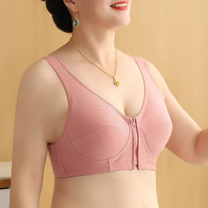 Full figure comfort bra, seamless vest style, wire-free & front closure for daily wear.