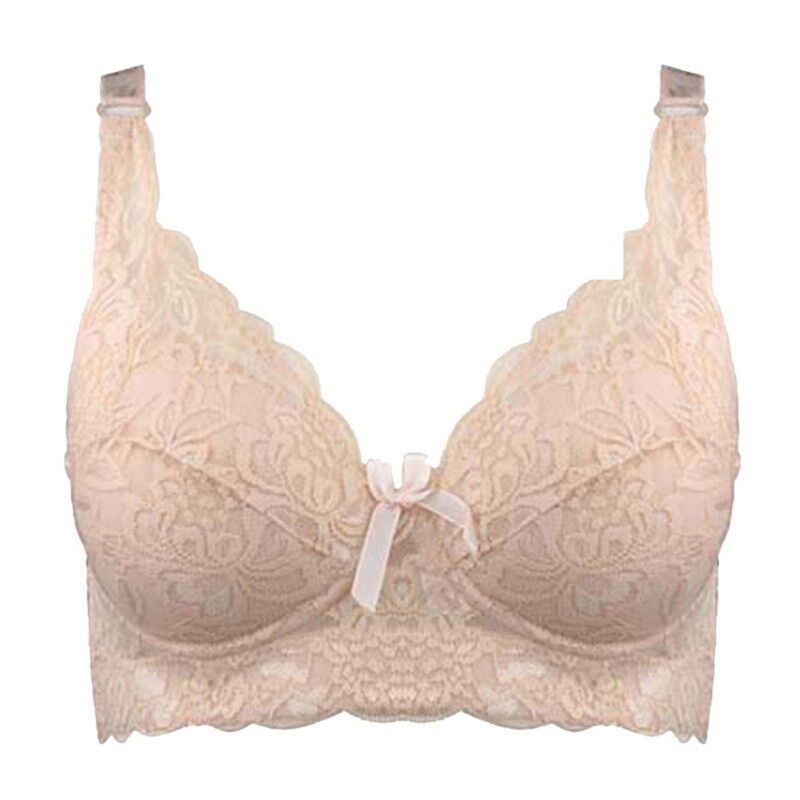 Elegant women's plus-size lace bra, wire-free, full coverage, padded for comfort.