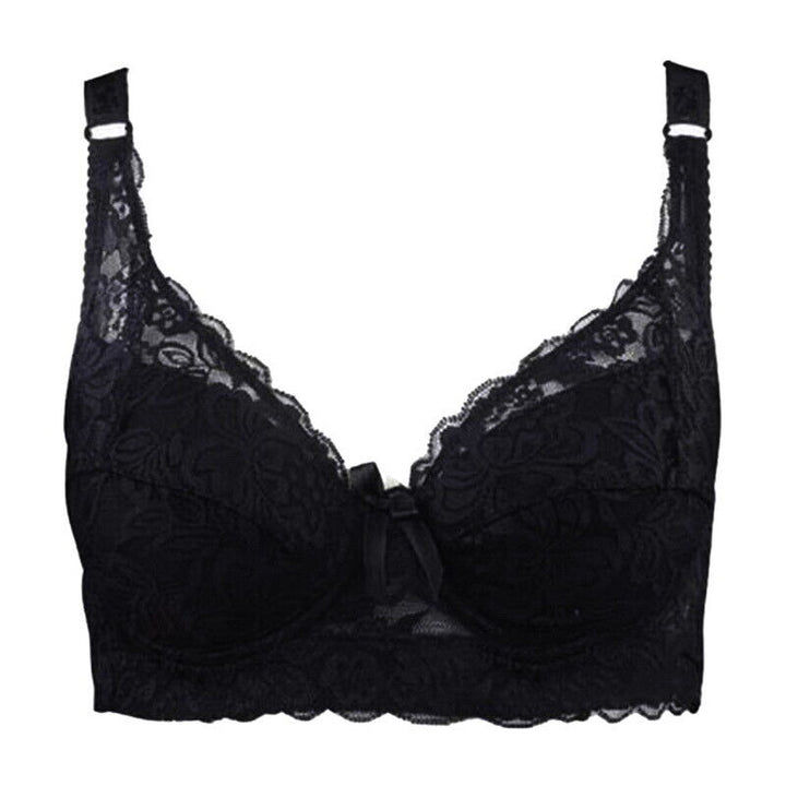 Comfortable wire-free lace bra, plus size women's intimates, adjustable straps & back closure.