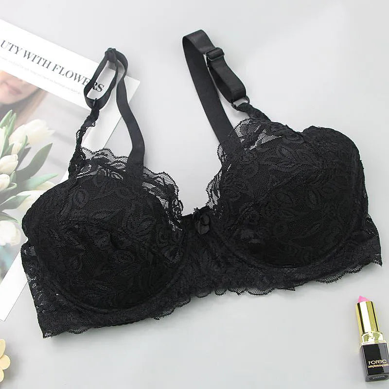 Women's plus size lace push-up bra with underwire, adjustable straps for secure, comfortable lift.