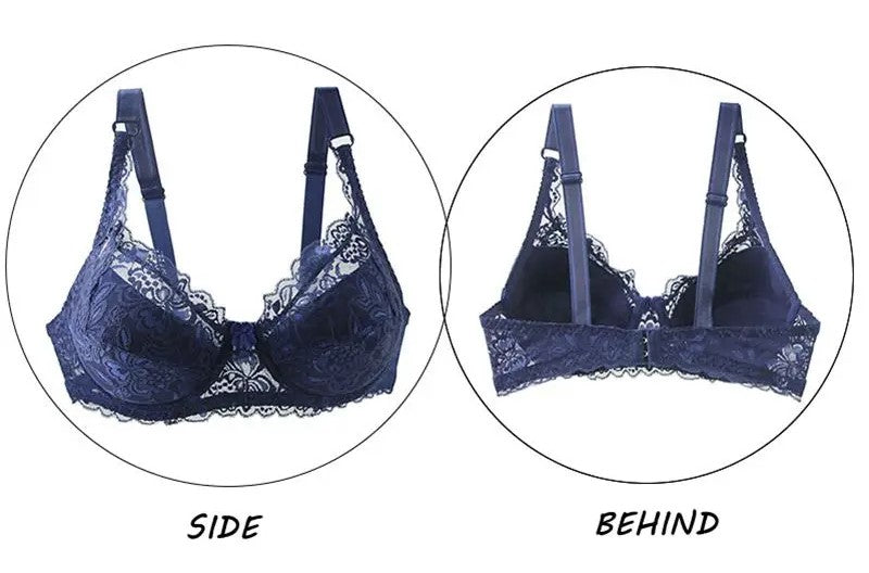 Elegant women's plus size lace push-up bra with underwire, perfect for fuller bust support.
