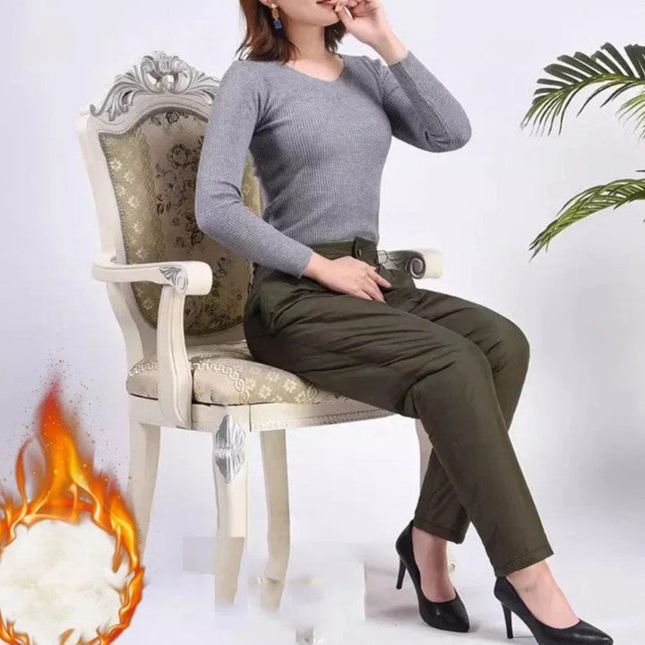 Insulated plus size women's straight leg winter pants, cozy & warm for cold weather.