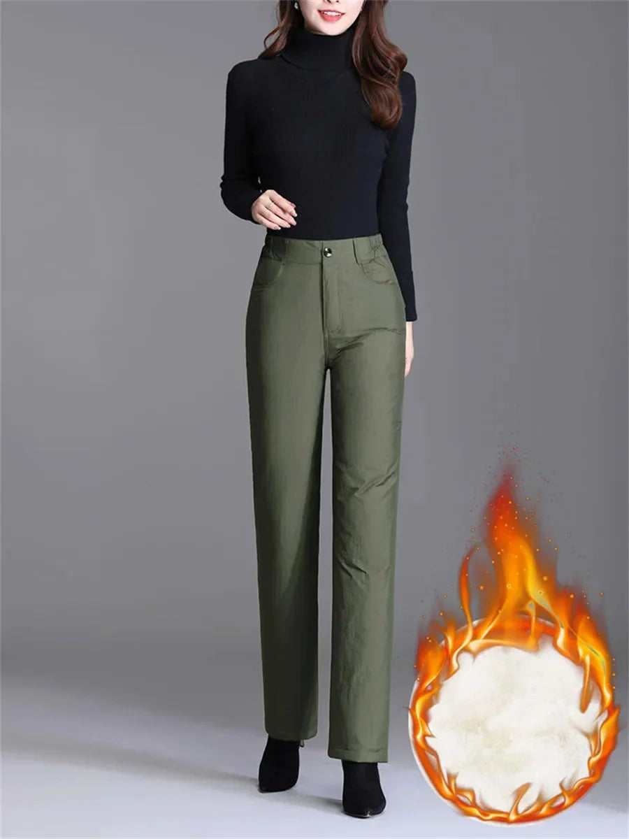 Women's plus size straight leg winter pants, warm & perfect for fall fashion & casual outings.