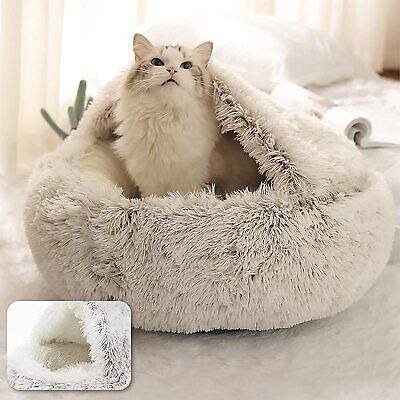 Cozy plush pet bed and cave for cats, providing warmth and security, a perfect addition to cat supplies.