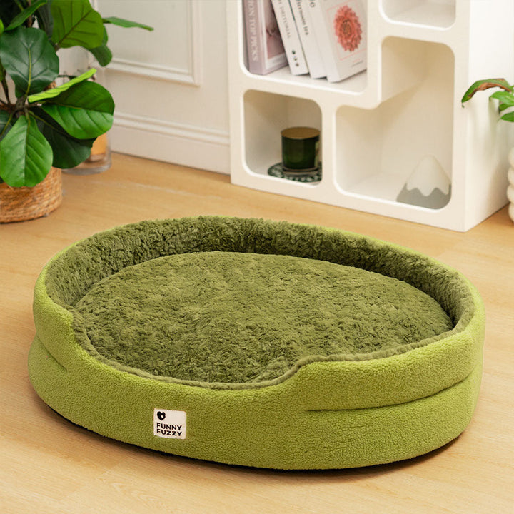 Soft gray plush dog bed with removable cover, ideal for small and medium dogs