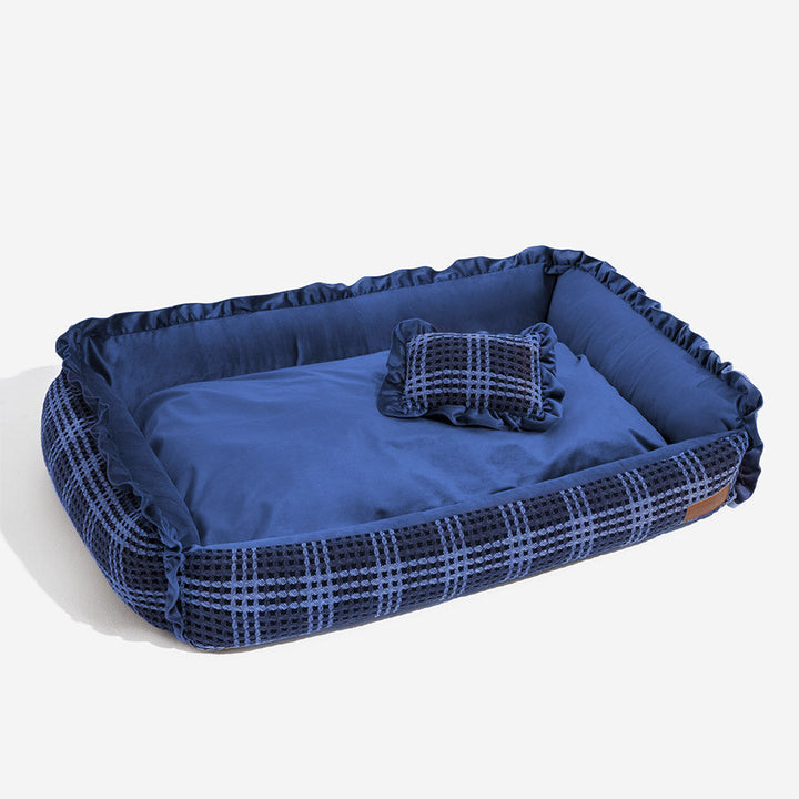 Luxury washable dog bed, gray plush bolster, orthopedic spinal support, pet comfort