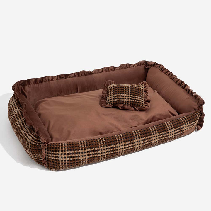 Washable gray bolster dog bed for pet relaxation, orthopedic spine support