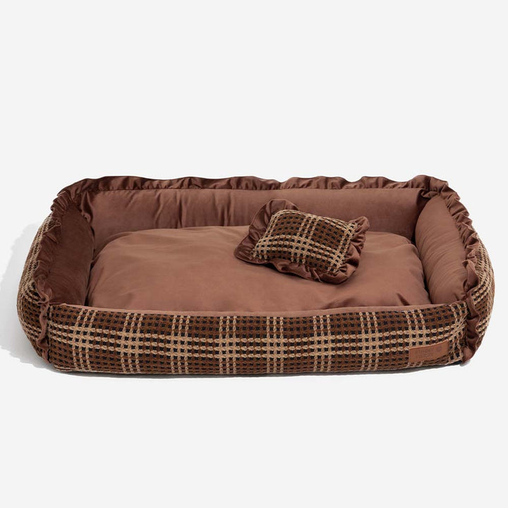Cozy & washable gray bolster dog bed, plush, orthopedic spine support pet furniture