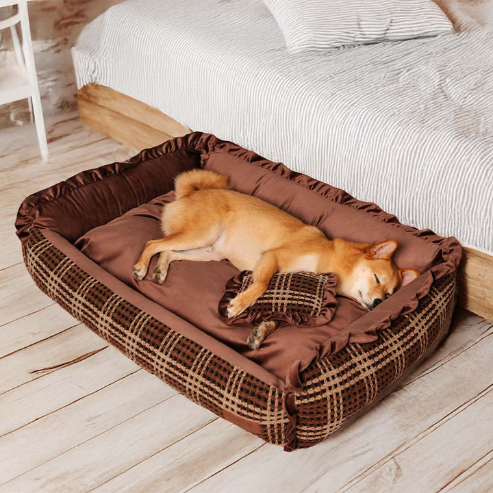 Orthopedic dog bed, washable comfort for pets, gray bolster design, spine support
