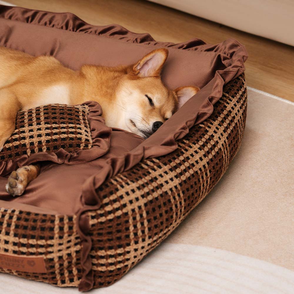 Easy clean dog bed, washable plush bolster, orthopedic support for pet comfort