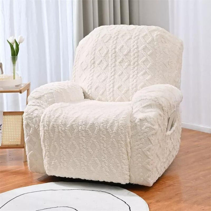 Cozy plush cable knit jacquard slipcover for recliner, adds comfort & protects your living room furniture.