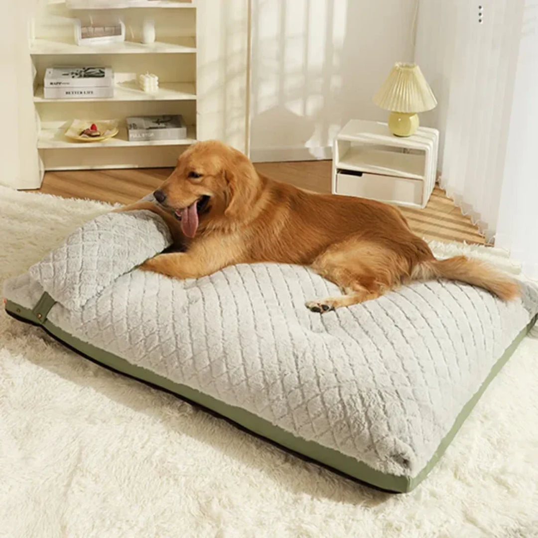 Plush calming dog bed in a circular shape, designed for small to medium pets, available in a soothing neutral color.