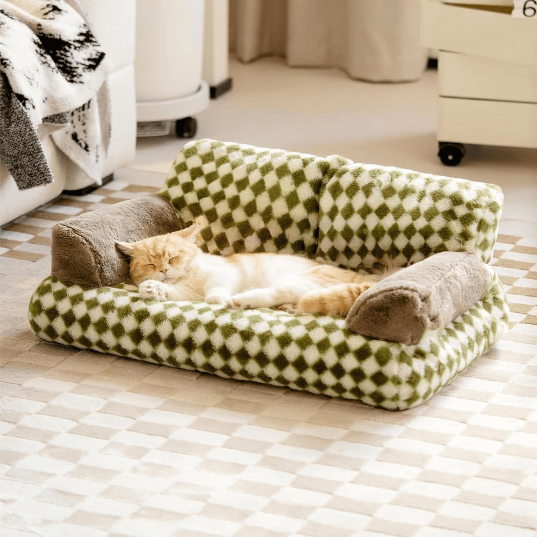 Plush Cat Bolster Sofa with soft washable cover, ideal for pet comfort and relaxation.