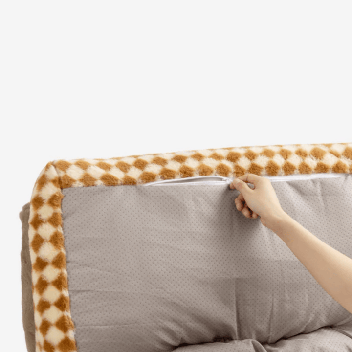 Soft cat sofa bed with a supportive bolster, designed for ultimate feline comfort.