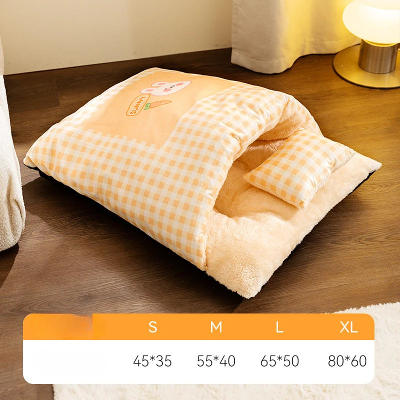 Washable cat sleeping bag, a dark gray pet bed for cats to hide and sleep.