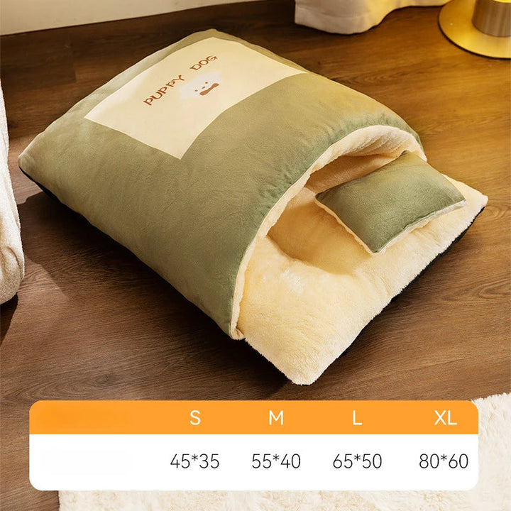 Premium cat bed, a warm sleeping bag design for feline relaxation.