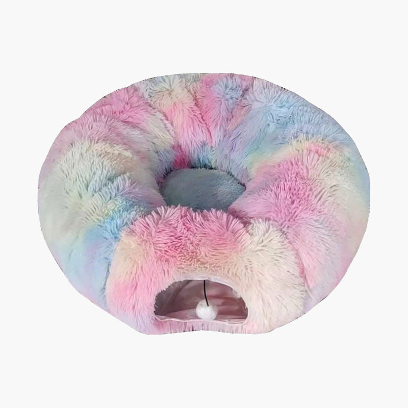 Luxury plush cat tunnel bed, perfect pet accessory for cat play and comfortable rest.