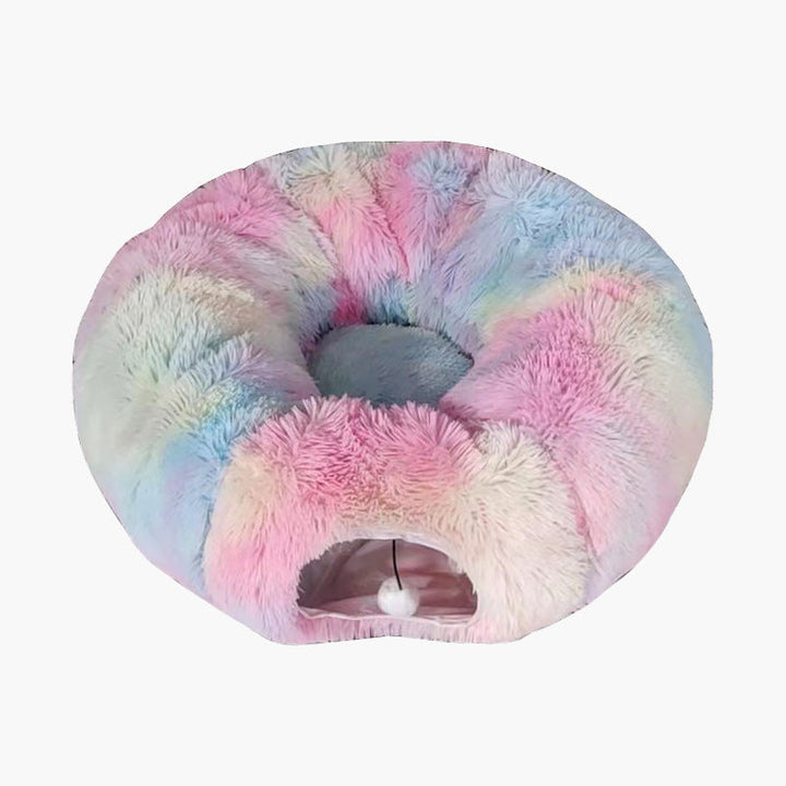 Luxury plush cat tunnel bed, perfect pet accessory for cat play and comfortable rest.