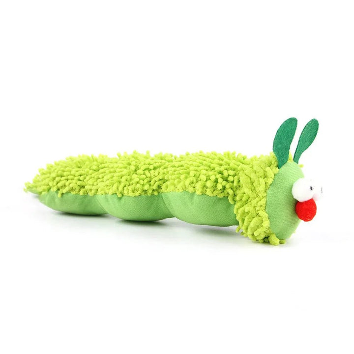 Plush caterpillar cat toy infused with catnip & silvervine for interactive healthy play