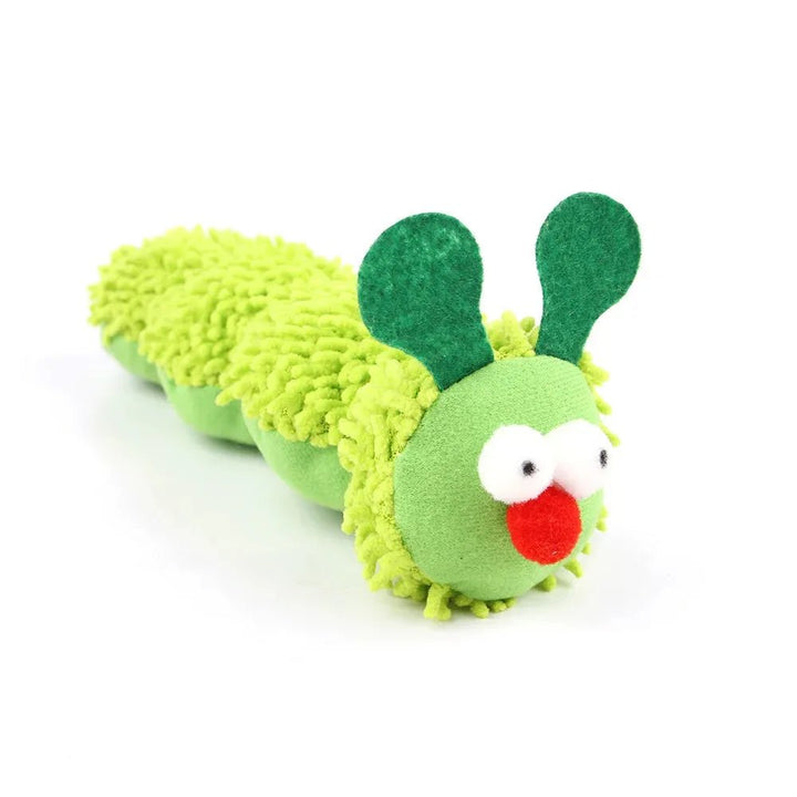 Close-up of a vibrant caterpillar catnip toy, perfect for stimulating cat play & exercise